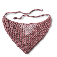 Handmade by Erika Liesel dusty rose crochet bandana with a soft, lightweight, and breathable triangular design.