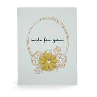 Handmade by Erika Liesel greeting card with a hand-drawn floral frame, glitter text, and a 3D yellow paper flower.