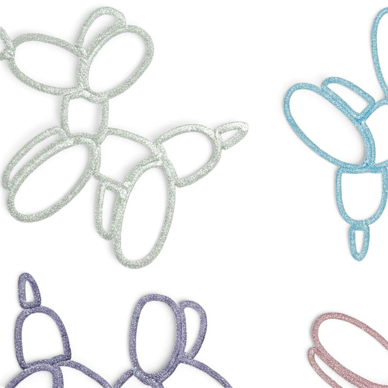 Handmade by Erika Liesel birthday card featuring glittery pastel balloon animal illustrations on white cardstock