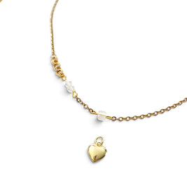 Handmade by Erika Liesel 18-inch gold chain necklace with crystal glass accents and a detachable gold heart charm.