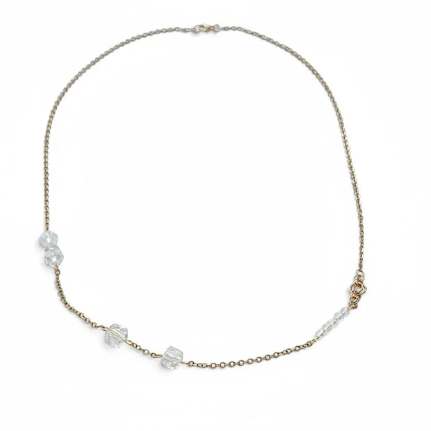 Handmade by Erika Liesel 24-inch gold-tone layering necklace with hand-linked crystal glass accents on a delicate chain