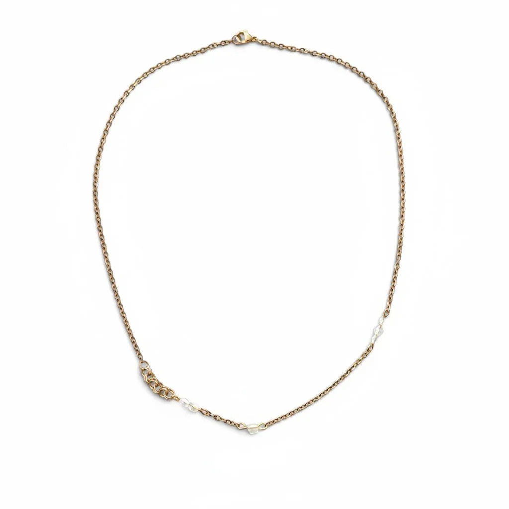 Handmade by Erika Liesel 18-inch gold-tone chain necklace with delicate crystal glass accents and lobster clasp.
