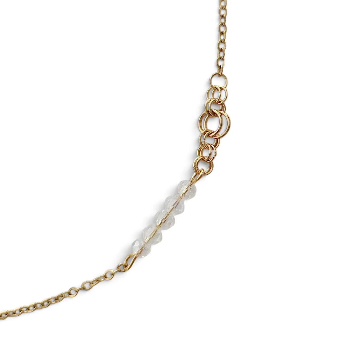 Handmade by Erika Liesel Colleen gold-tone chain necklace with hand-linked details and clear crystal glass accents.