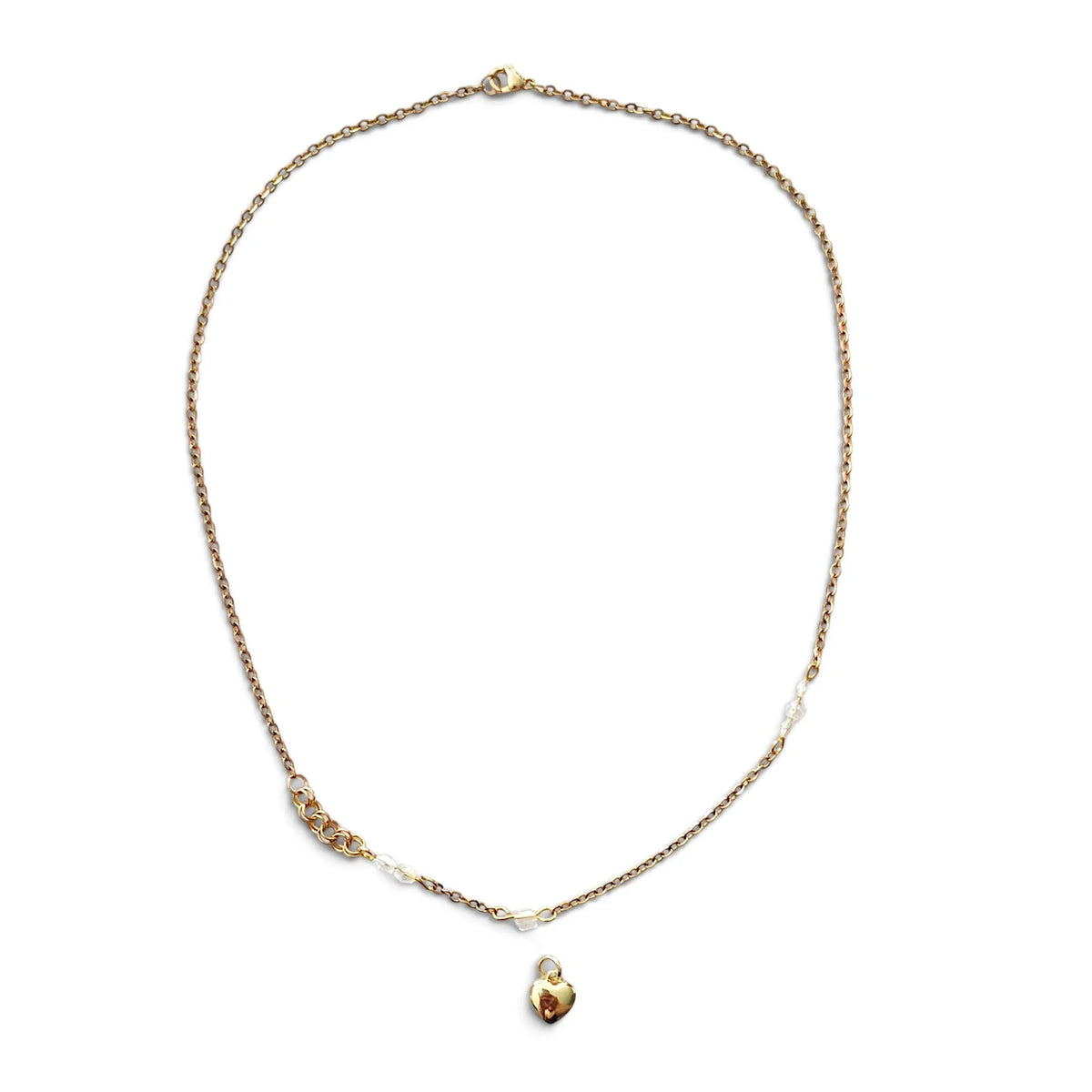 Handmade by Erika Liesel 18-inch gold-tone chain necklace featuring crystal glass accents and a heart charm