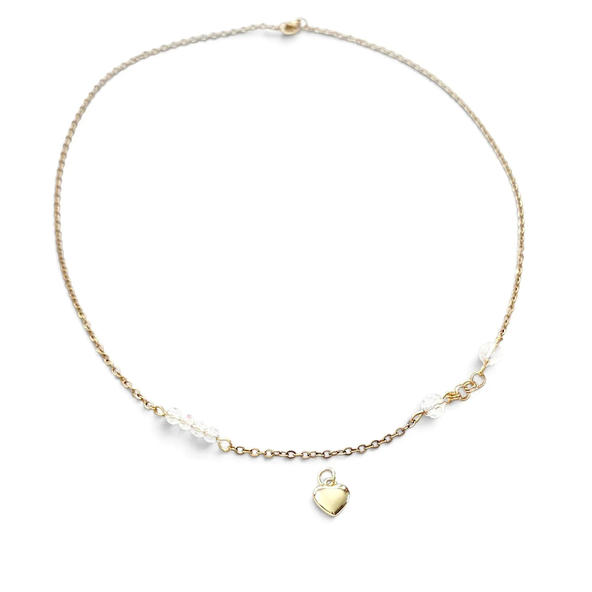 Handmade by Erika Liesel 20-inch gold-tone layering necklace with crystal glass accents and a small heart charm.