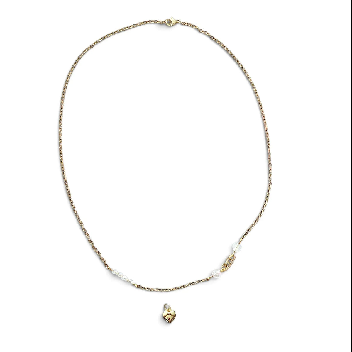 Handmade by Erika Liesel 20-inch gold-tone chain necklace with crystal glass accents and a detachable heart charm.