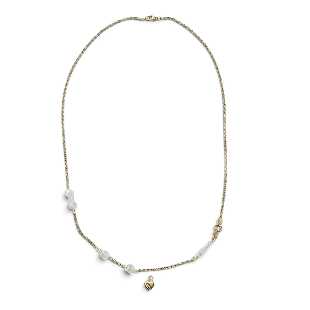 Handmade by Erika Liesel 24-inch gold-tone layering necklace with crystal glass accents and a small heart charm.