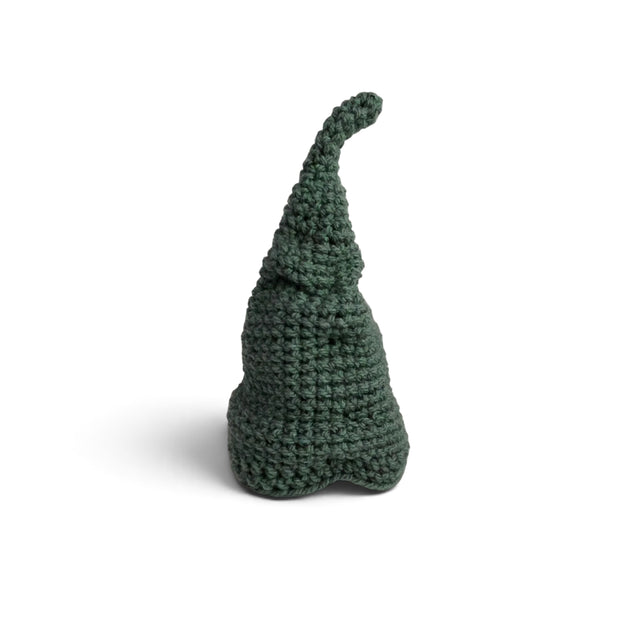 Handmade by Erika Liesel dark green hand-crocheted cotton scrunchie gnome hat with a slouchy gathered design