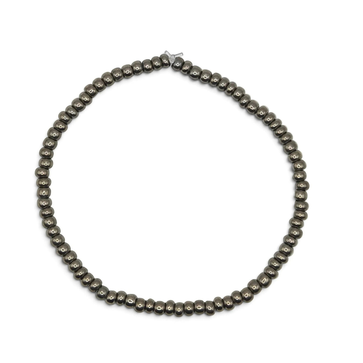 Handmade by Erika Liesel gunmetal gray glass bead stretch bracelet with a durable elastic cord