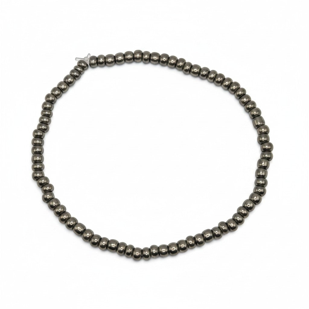 Handmade by Erika Liesel gunmetal gray glass bead stretch bracelet with a sleek metallic finish