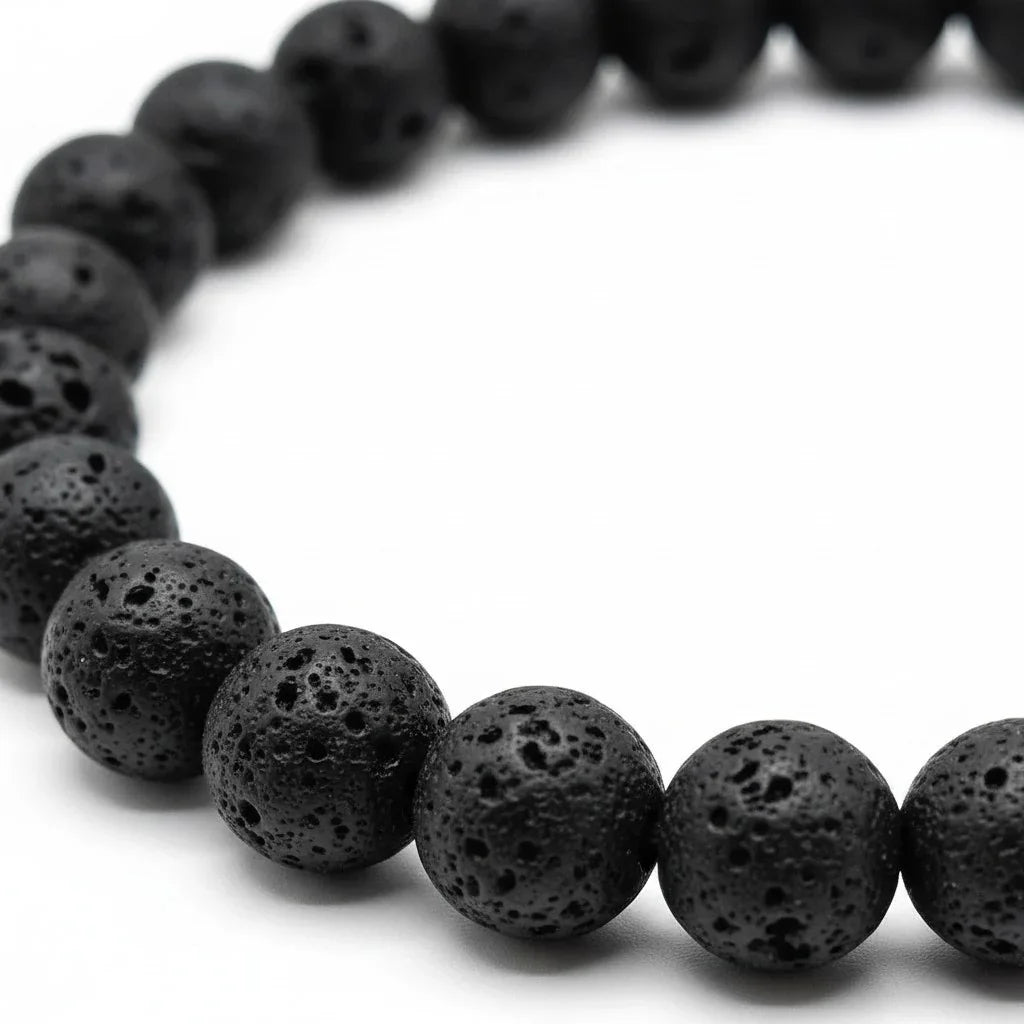 Handmade by Erika Liesel matte black lava stone bead bracelet for men with textured porous surface