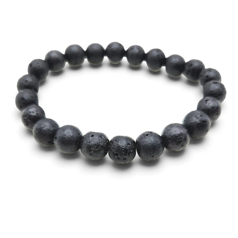 Handmade by Erika Liesel classic black lava stone beaded stretch bracelet with a textured volcanic rock finish.