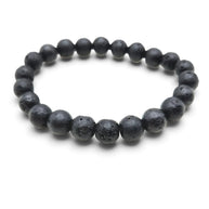 Handmade by Erika Liesel classic black lava stone beaded stretch bracelet with a textured volcanic rock finish.