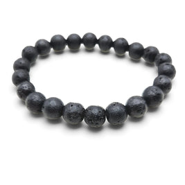 Handmade by Erika Liesel classic black lava stone beaded stretch bracelet with a textured volcanic rock finish.