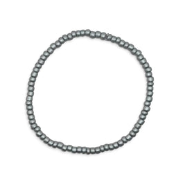 Handmade by Erika Liesel Frost bracelet featuring 3mm matte silver glass beads on a durable stretch elastic cord.