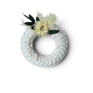 Handmade by Erika Liesel mini crochet wreath in white with dried floral accents for neutral home decor