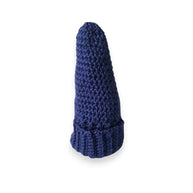Handmade navy blue crochet beanie with ribbed brim, cozy winter hat for everyday comfort