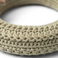 Handmade by Erika Liesel neutral crochet floral wreath with textured yarn detail for seasonal home decor
