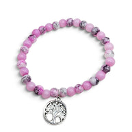 Handmade by Erika Liesel Blossom Tree Bracelet with pink and marbled rose glass beads and a silver Tree of Life charm