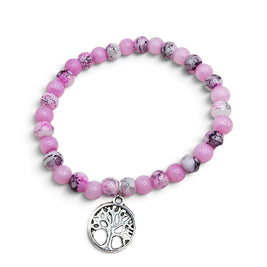 Handmade by Erika Liesel Blossom Tree Bracelet with pink and marbled rose glass beads and a silver Tree of Life charm