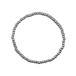 Handmade by Erika Liesel silver-toned stretch bracelet featuring 3mm glass beads on a durable elastic cord.