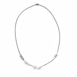 Handmade by Erika Liesel 24-inch silver-tone layering necklace with hand-linked iridescent crystal glass accents.