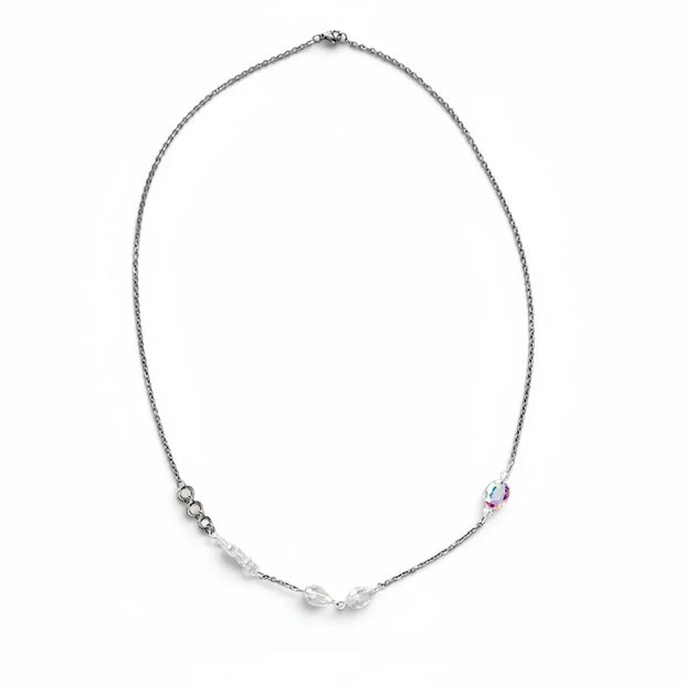 Handmade by Erika Liesel 24-inch silver-tone layering necklace with hand-linked iridescent crystal glass accents.