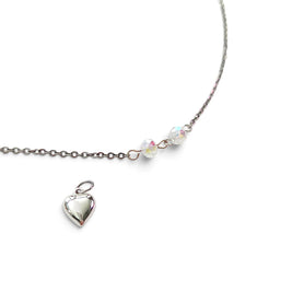 Handmade by Erika Liesel silver-tone 20-inch layering necklace with crystal glass accents and optional heart charm