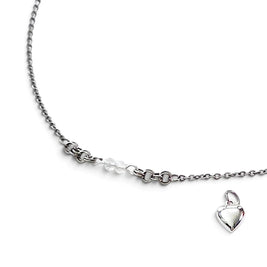 Handmade by Erika Liesel silver-tone 18-inch layering necklace featuring hand-linked chain, crystal accents, and heart charm