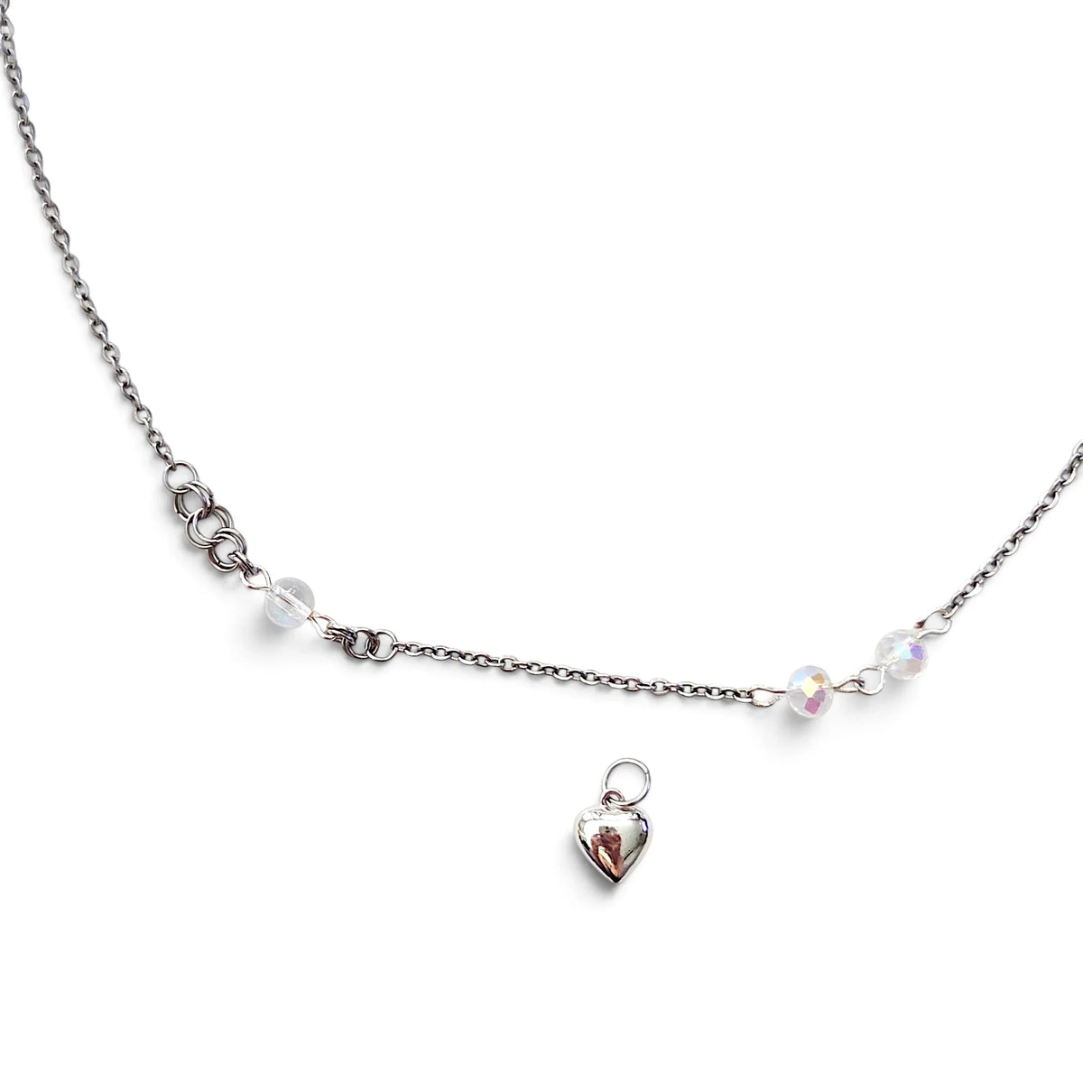 Handmade by Erika Liesel Amanda 20-inch silver-tone chain necklace with crystal glass accents and heart charm