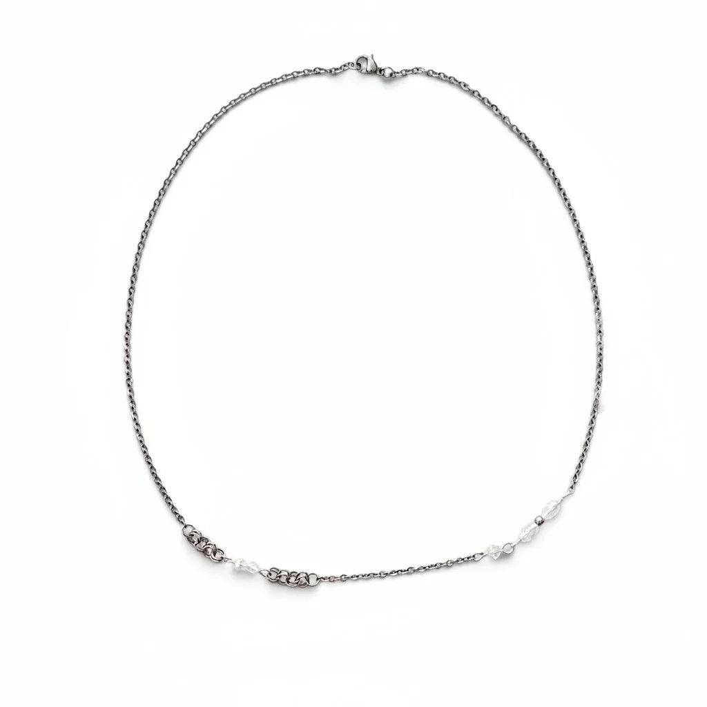 Handmade by Erika Liesel silver-tone 18-inch layering necklace with delicate hand-linked chain and crystal accents.
