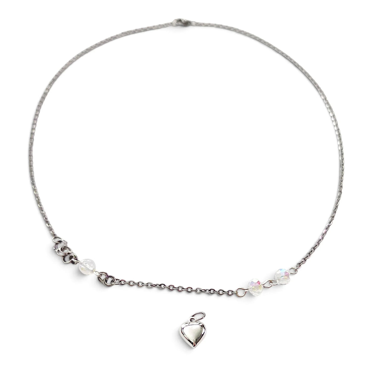 Handmade by Erika Liesel 20-inch silver-tone layering necklace with crystal glass accents and detachable heart charm.