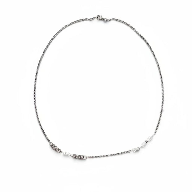 Handmade by Erika Liesel silver-tone 18-inch layering necklace with delicate hand-linked chain and crystal accents.