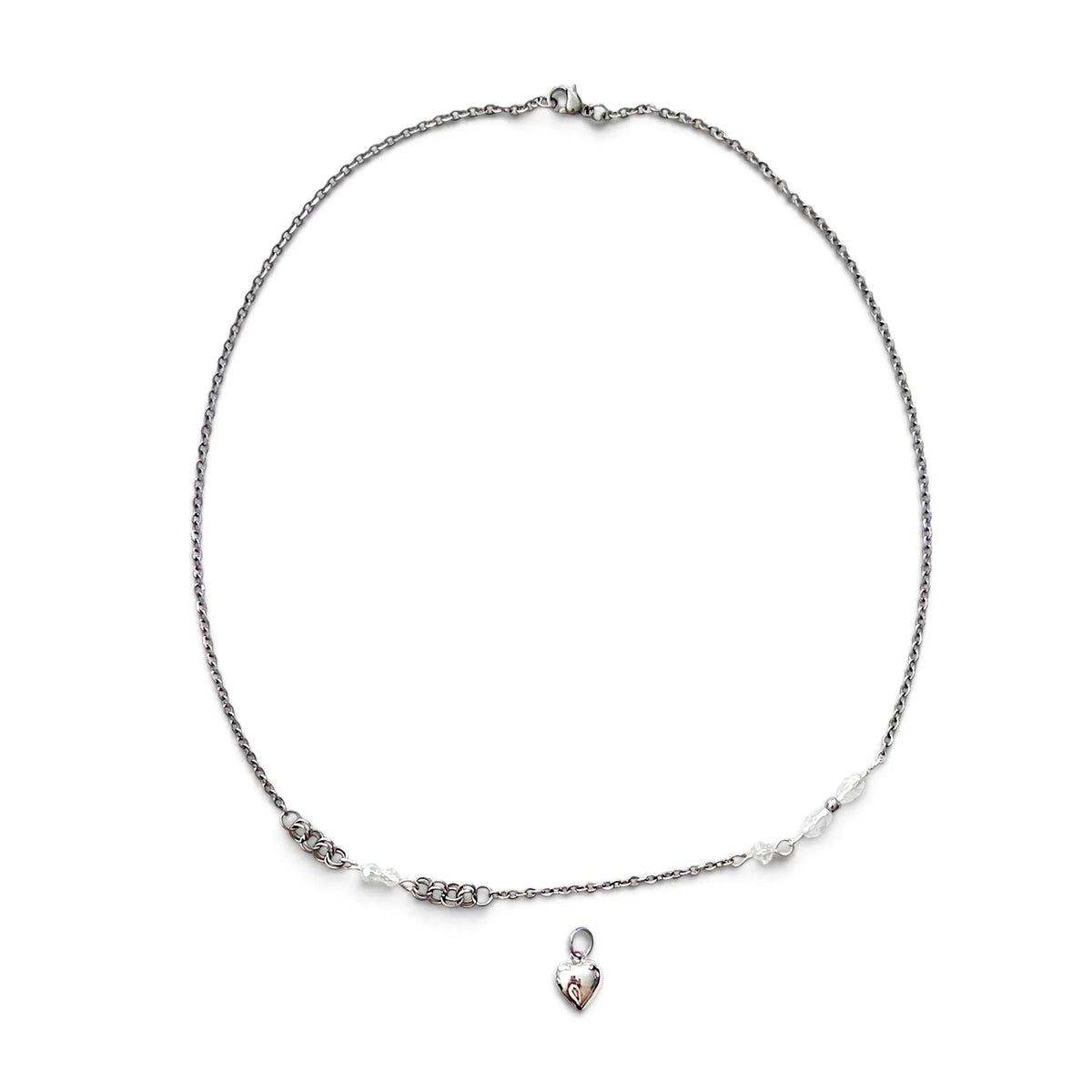 Handmade by Erika Liesel 18-inch silver-tone layering necklace with crystal glass accents and optional heart charm