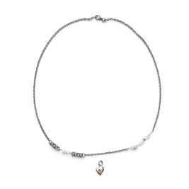 Handmade by Erika Liesel 18-inch silver-tone layering necklace with crystal glass accents and optional heart charm