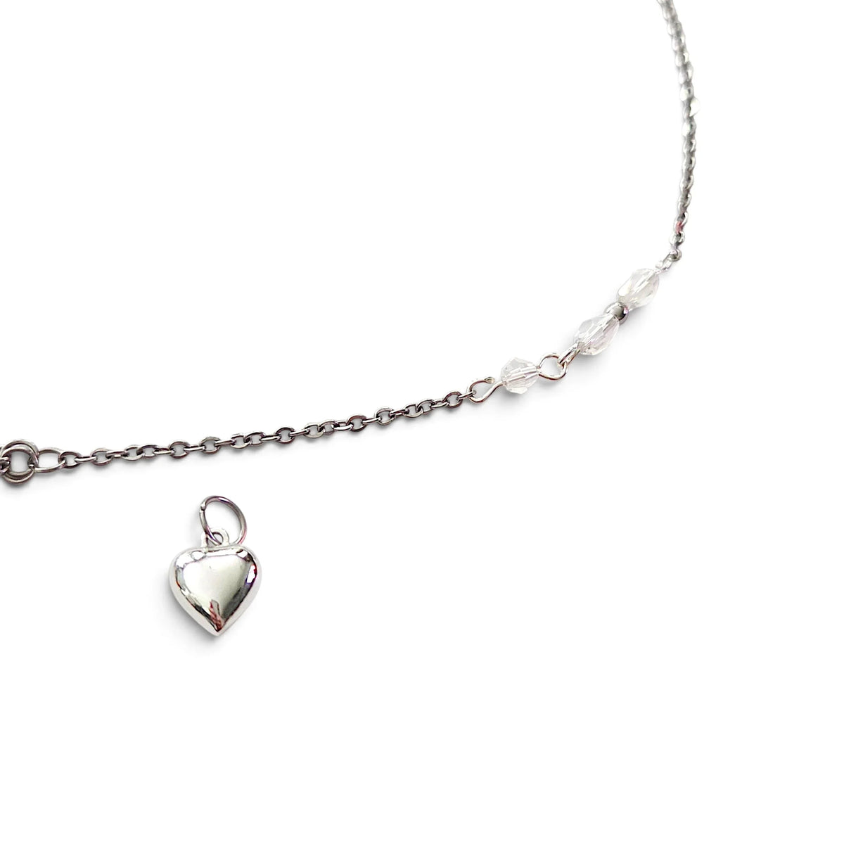 Handmade by Erika Liesel silver-tone layering necklace with crystal glass accents and a detachable heart charm