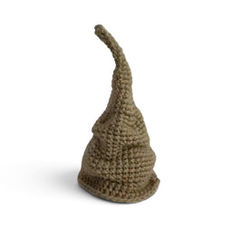 Handmade by Erika Liesel tan hand-crocheted cotton scrunchie gnome hat with a slouchy gathered design