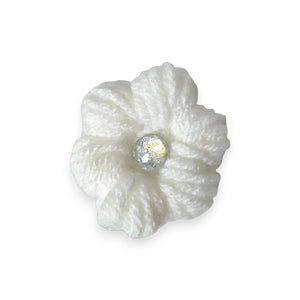 Handmade by Erika Liesel white crochet flower clip with a sparkling center for seasonal gnome decor