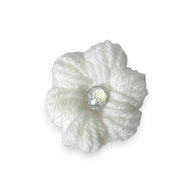 Handmade by Erika Liesel white crochet flower clip with a sparkling center for seasonal gnome decor