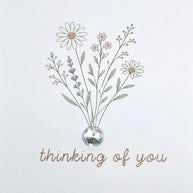 Handmade by Erika Liesel greeting card with wildflower illustration, handwritten text, and a single gemstone accent.