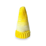 Handmade crochet gnome hat in yellow and cream, cozy amigurumi accessory for crafts and decor