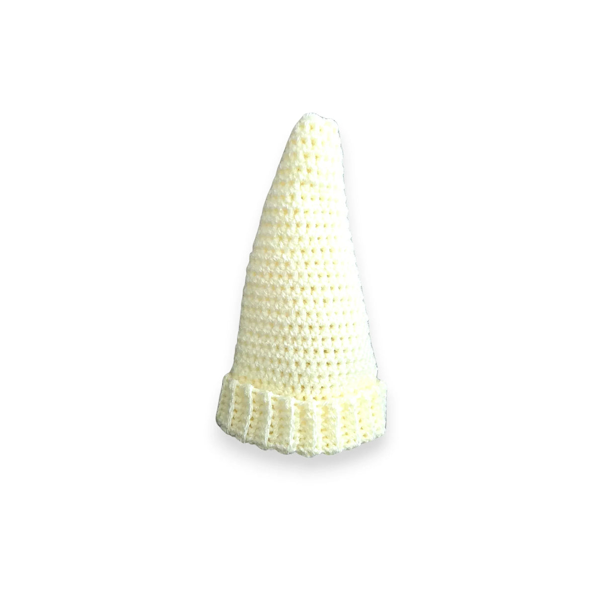 Handmade crochet cone with ruffled base, soft cream color, cozy decorative accent