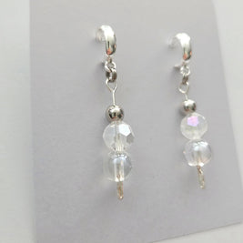Handmade by Erika Liesel silver crystal half-hoop drop earrings with round beads and silver-tone accents