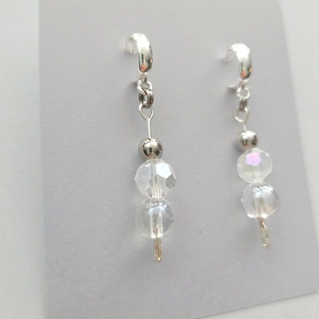 Handmade by Erika Liesel silver crystal half-hoop drop earrings with round beads and silver-tone accents