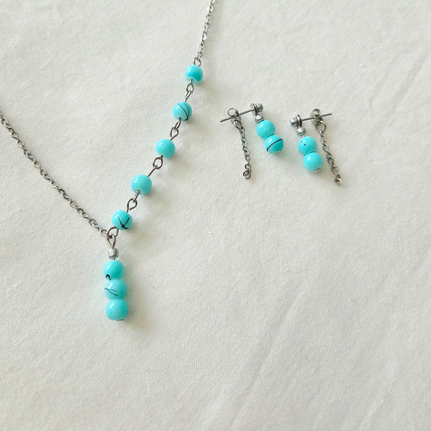 Turquoise Drift Jewelry Set (Sterling Silver Chain)