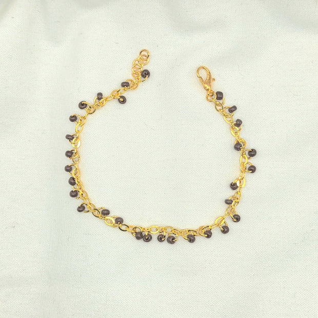 Gold chain bracelet with brown beads, handmade jewelry for everyday wear