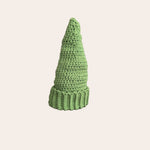 Handmade green crochet gnome hat with ribbed brim, cozy and festive winter accessory