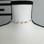 Handmade crochet choker with pearls and gold beads, cozy boho necklace for everyday wear