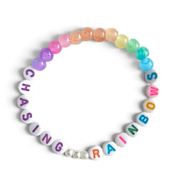 Chasing Rainbows beaded bracelet with colorful rainbow beads and letter beads, handmade gift for positivity