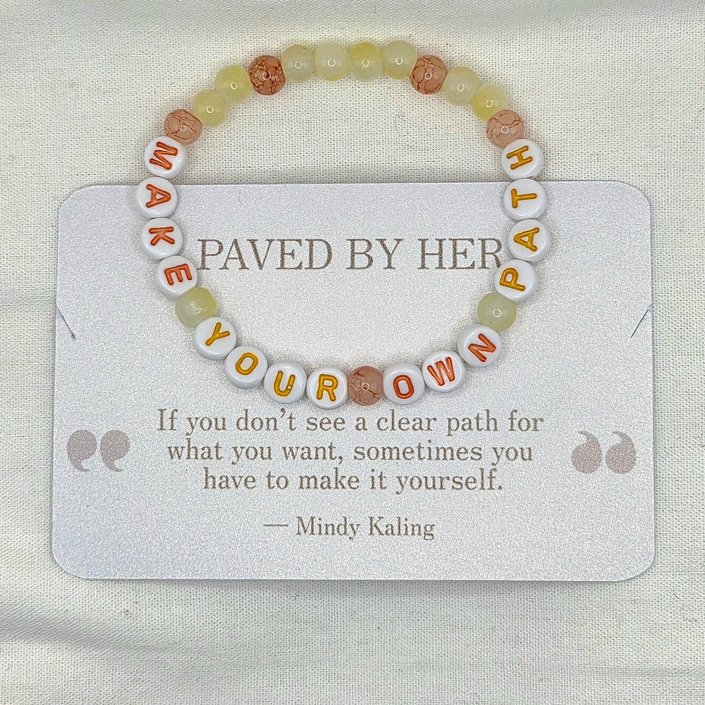 Make Your Own Path beaded bracelet with inspirational quote card, handmade motivational jewelry